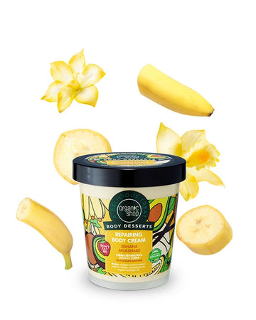 Organic Shop Body Desserts Repairing Body Cream Banana Milkshake Επανορθωτική Κρέμα Σώματος Packshot